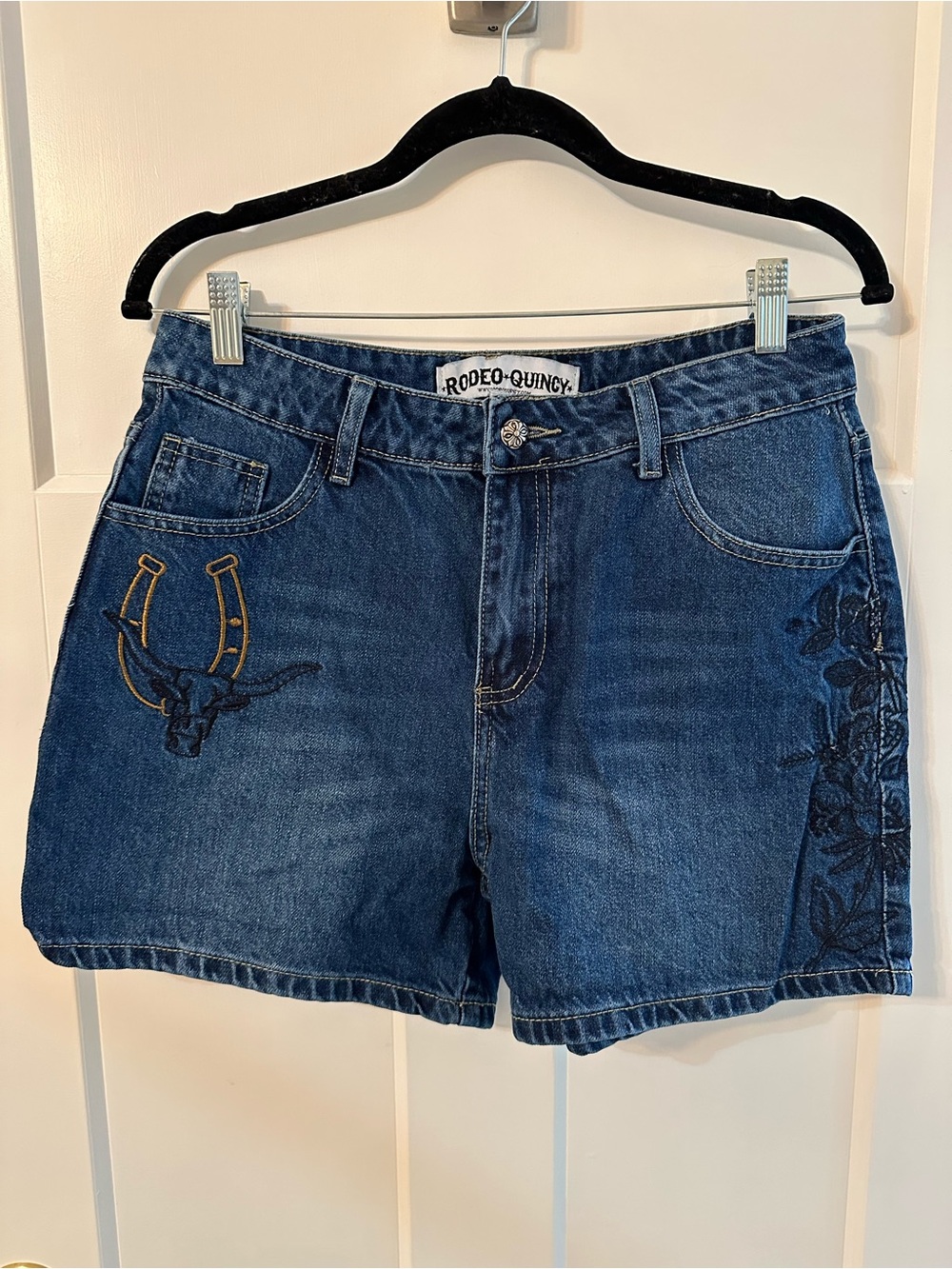 Rodeo Quincy western Women's Dark Blue Embroidered Denim Shorts